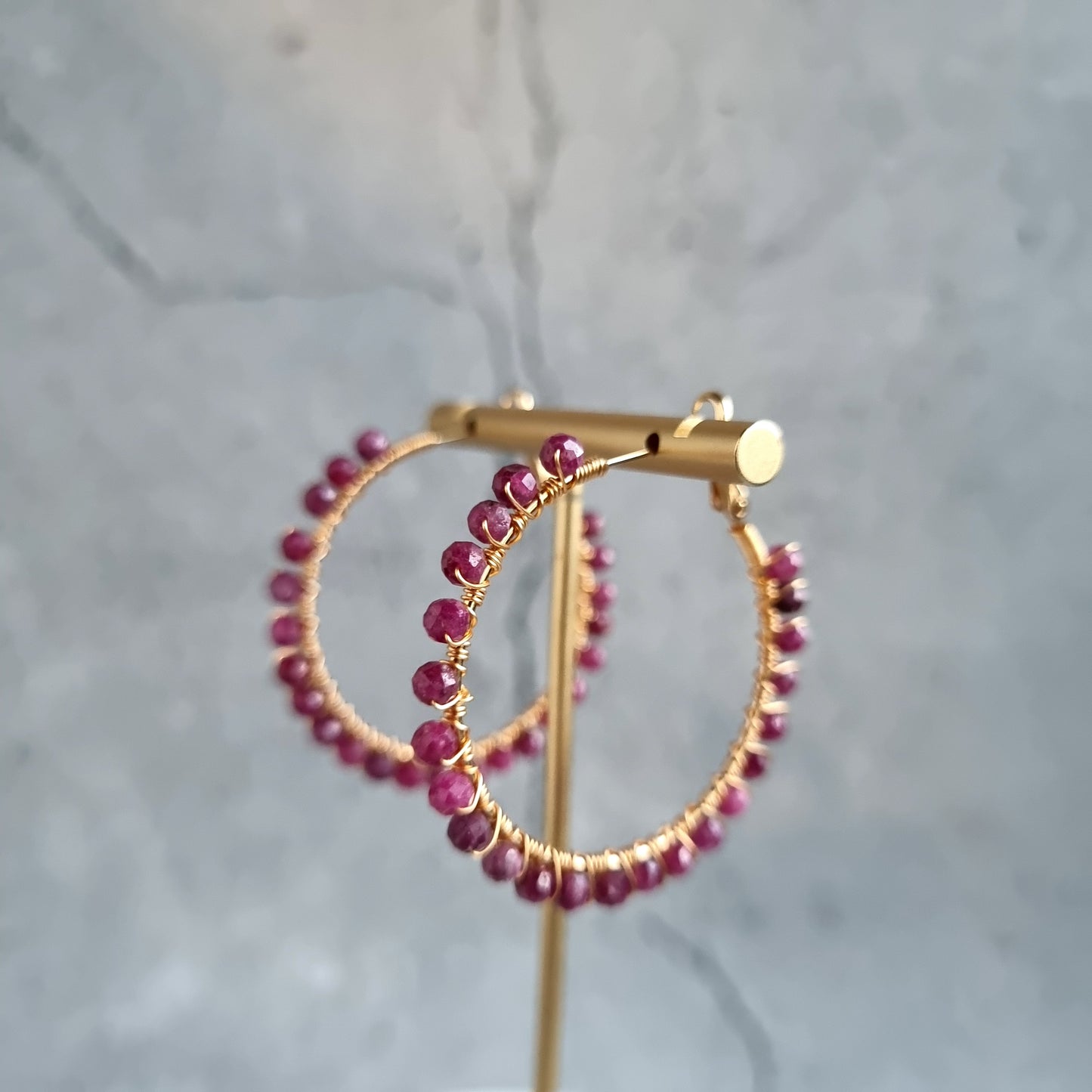 Big Hoop - Sri Lankan Ruby Gemstone Earrings (40mm)