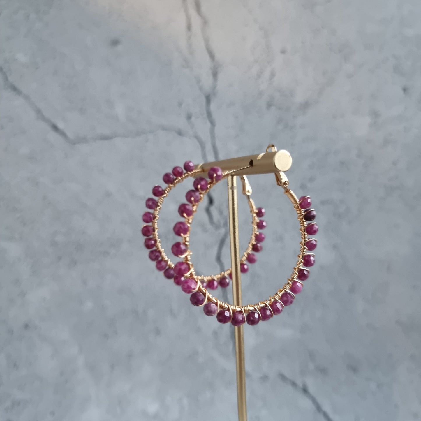 Big Hoop - Sri Lankan Ruby Gemstone Earrings (40mm)