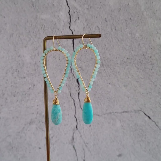 Inverted Tear Drop Gemstone Earrings - Amazonite