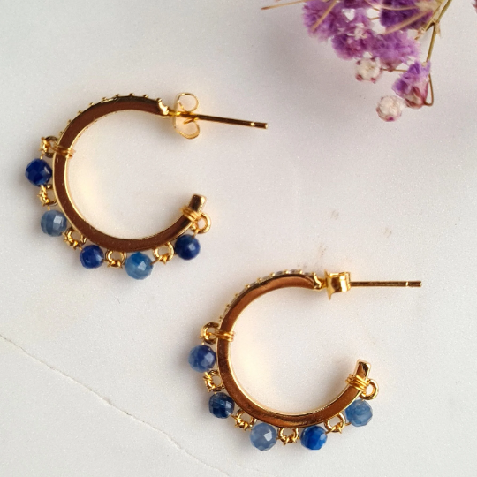 Half Hoop Gemstone Earrings - Kyanite