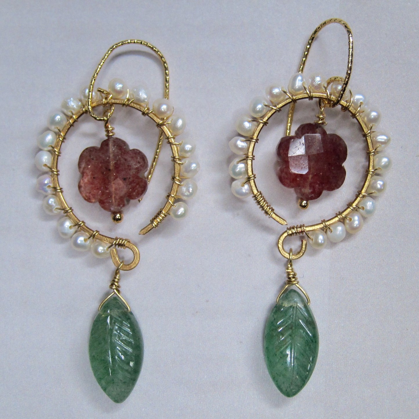 Flower & Leaf with fresh water pearl gemstone earrings