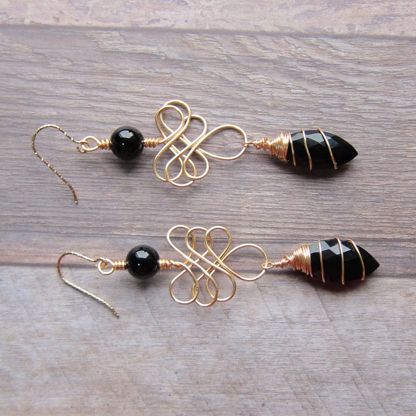 Black Onyx Wire Woven Earrings