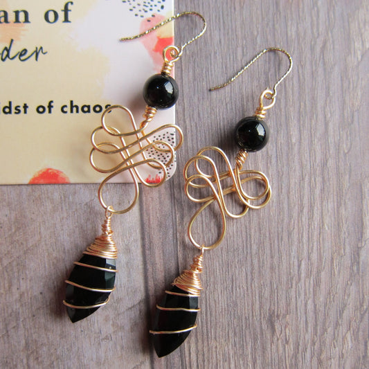 Black Onyx Wire Woven Earrings