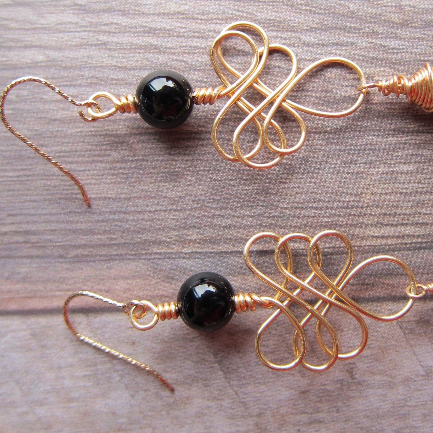 Black Onyx Wire Woven Earrings