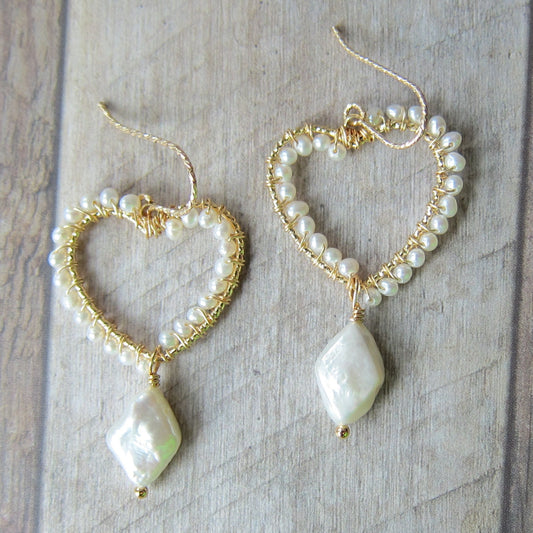 Fresh Water Pearl Heart Earrings