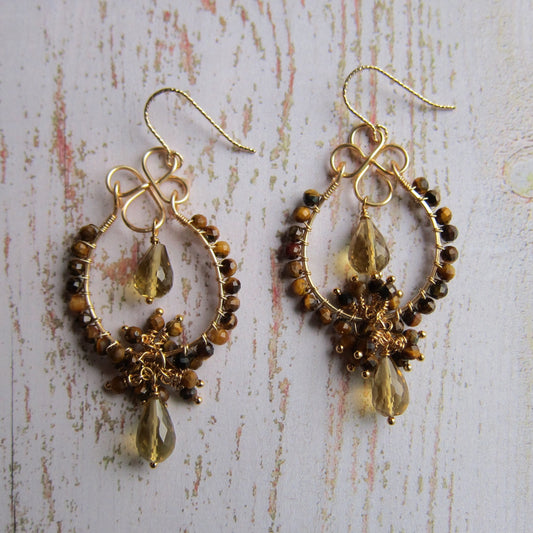 Beer quartz with tiger eye earrings