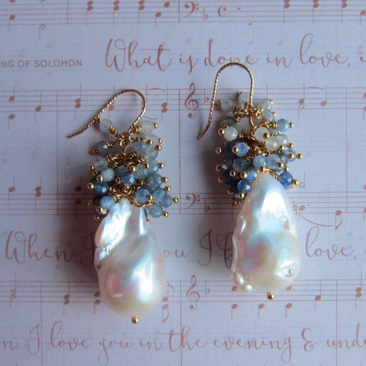 Baroque Pearl with Kyanite Cluster Earrings
