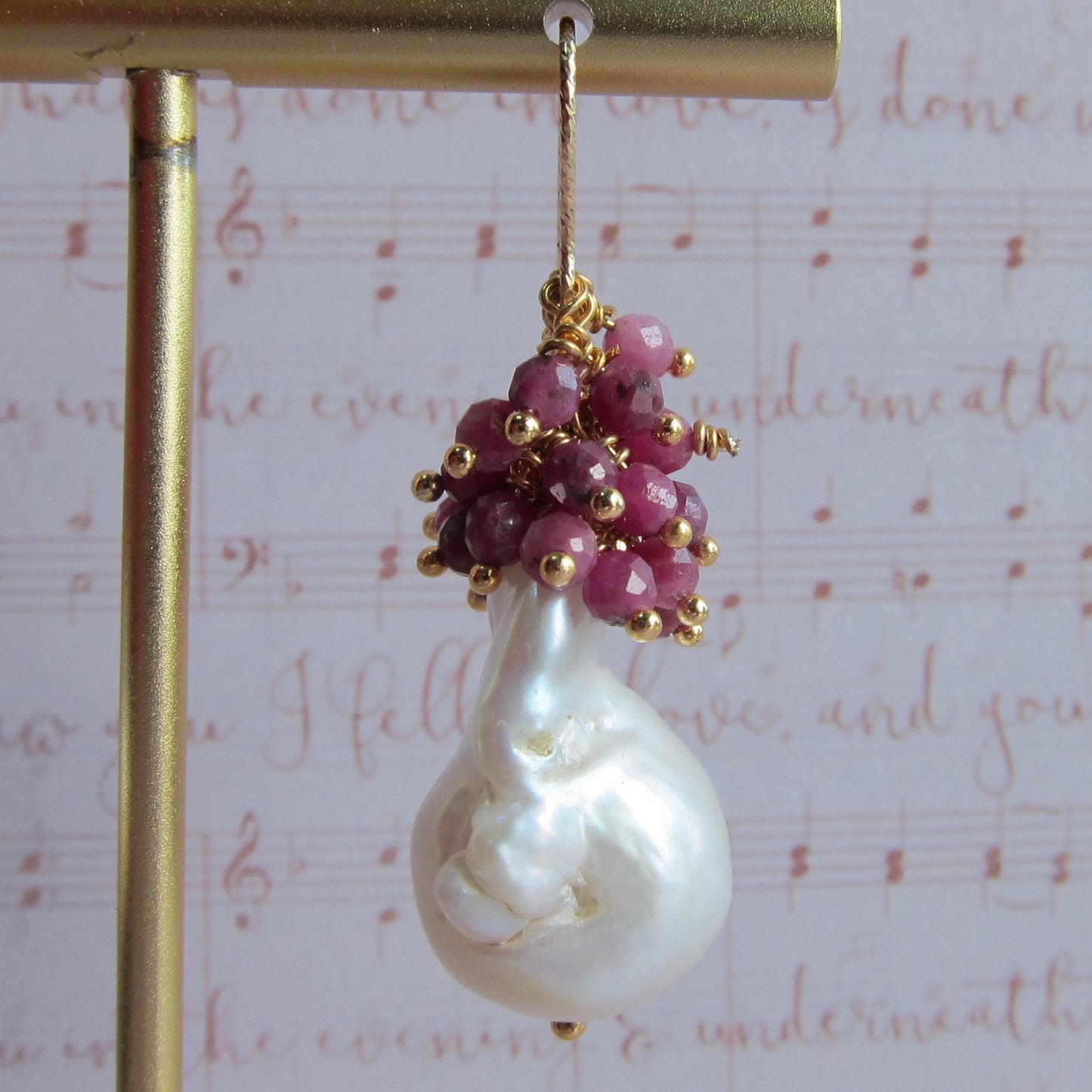 Baroque Pearl with Ruby Cluster Earrings