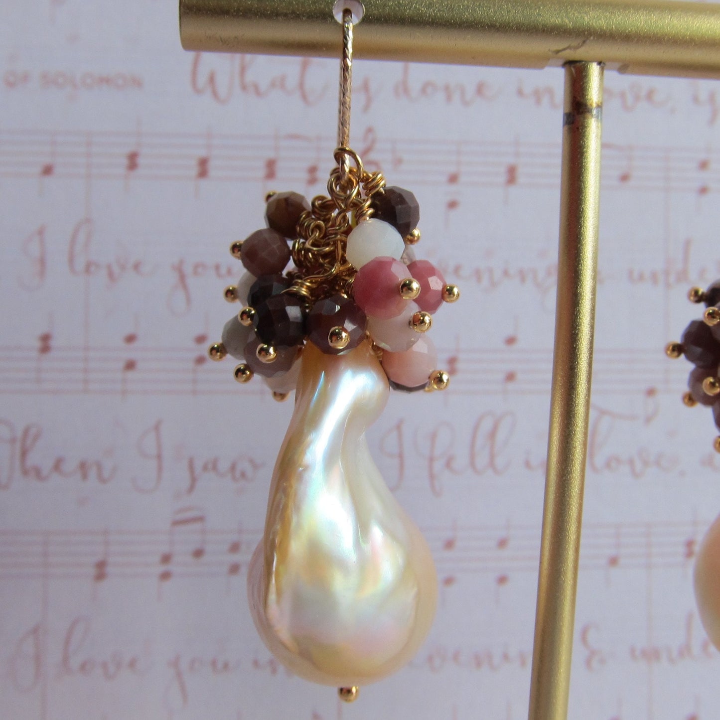 Baroque Pearl with Multi Shaded Aqate Cluster Earrings