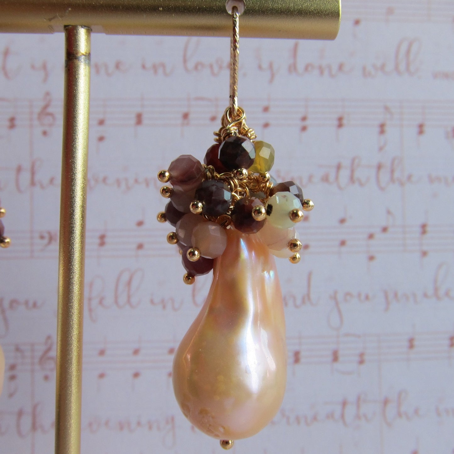 Baroque Pearl with Multi Shaded Aqate Cluster Earrings