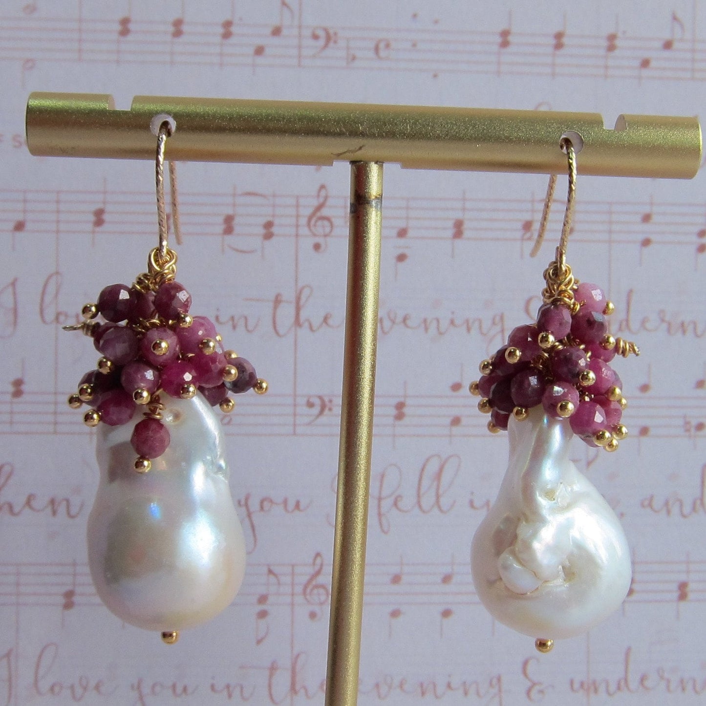 Baroque Pearl with Ruby Cluster Earrings