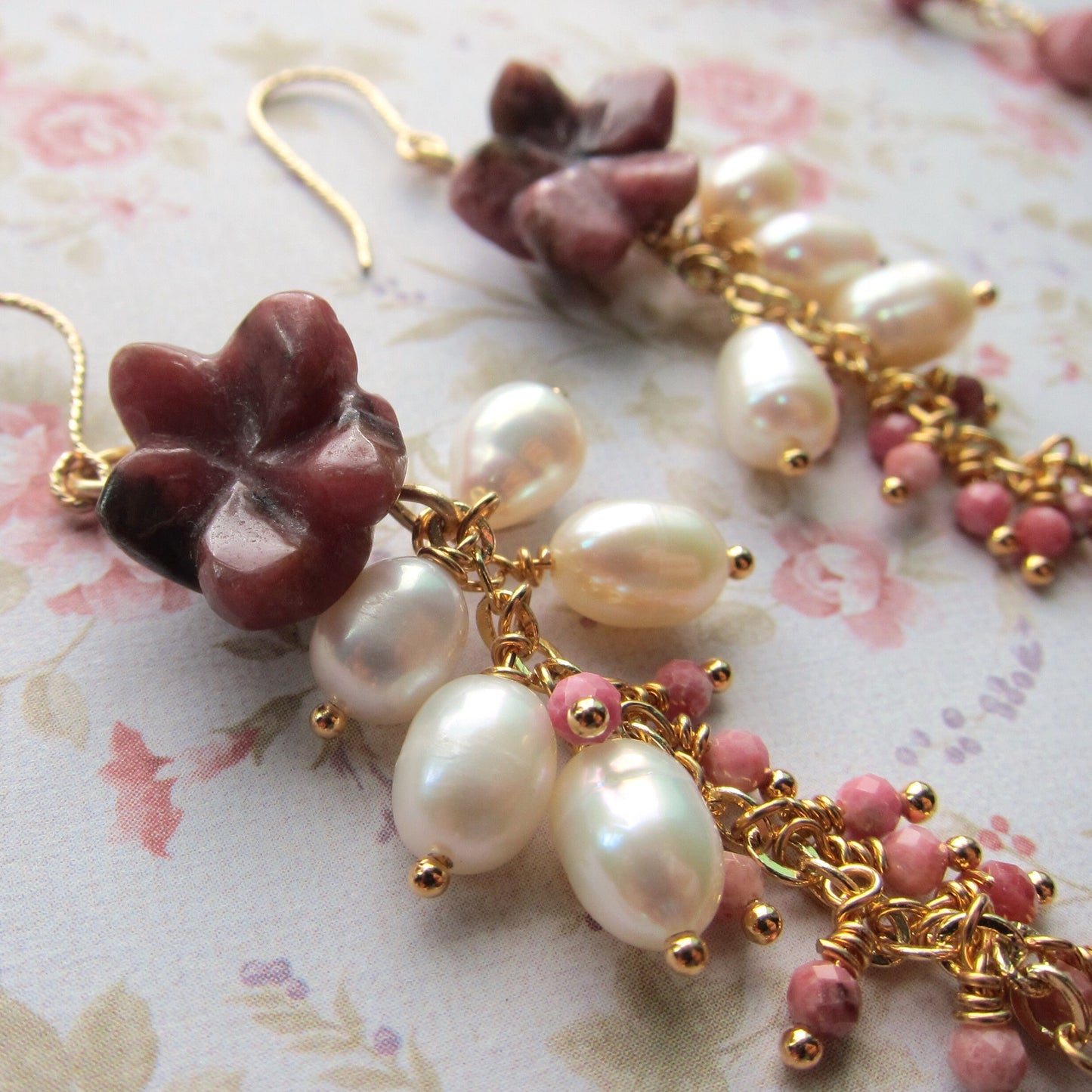 Rhodonite & Fresh Water Pearl Earrings