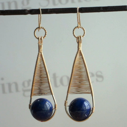 Basket Weave Lapis Lazuli Gemstone Earrings