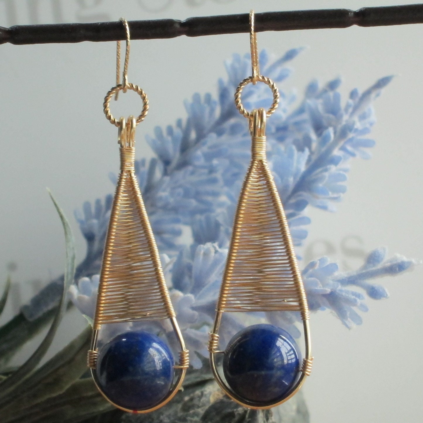 Basket Weave Lapis Lazuli Gemstone Earrings