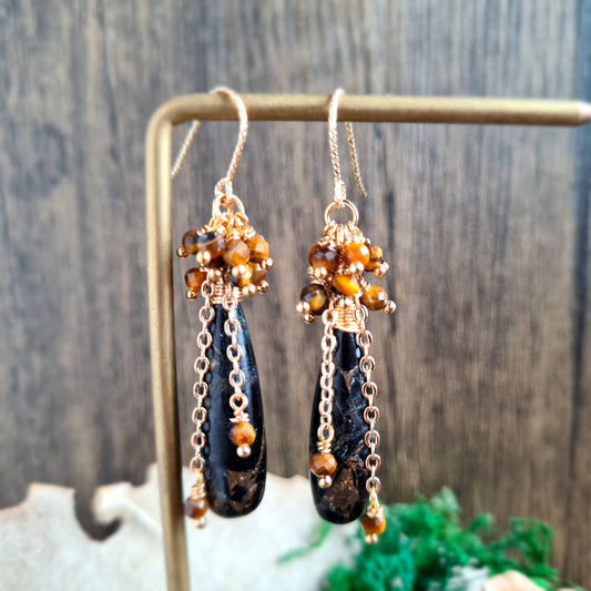 Turquoise Copper (black) with Tiger Eyes Gemstone Earrings