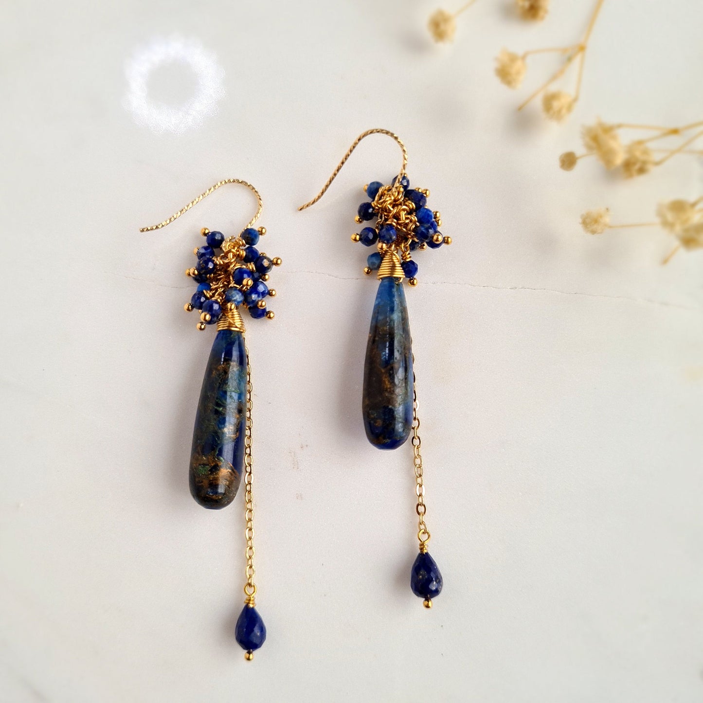 Turquoise Copper (dark blue) with Lapis Lazuli Gemstone Earrings