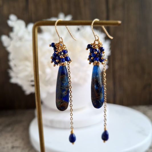 Turquoise Copper (dark blue) with Lapis Lazuli Gemstone Earrings