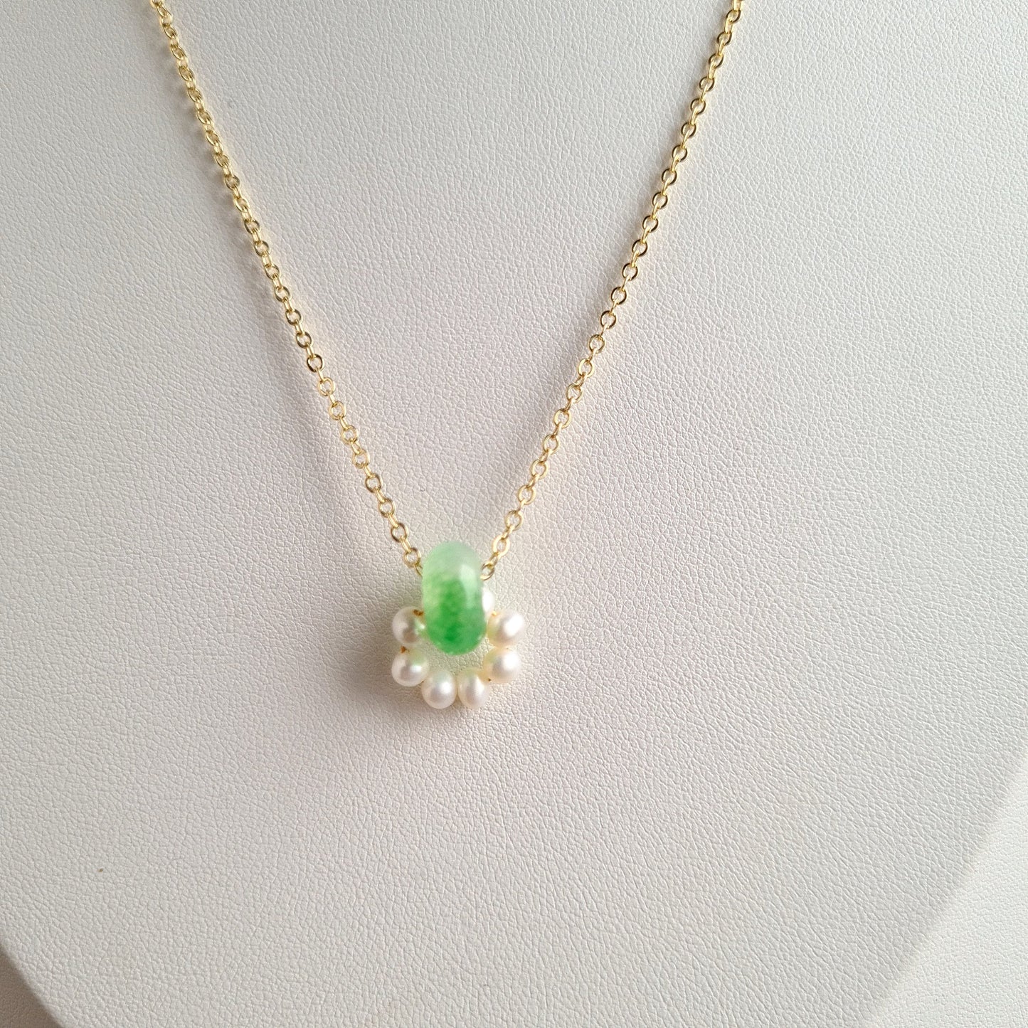 Fresh Water Pearl with Type A Jade Hoop Gemstone Necklace