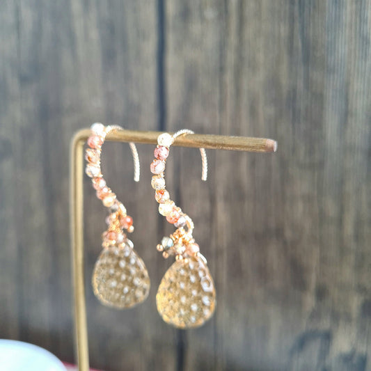 Honeycomb Carved Gemstone Cluster Earrings - Honey Quartz