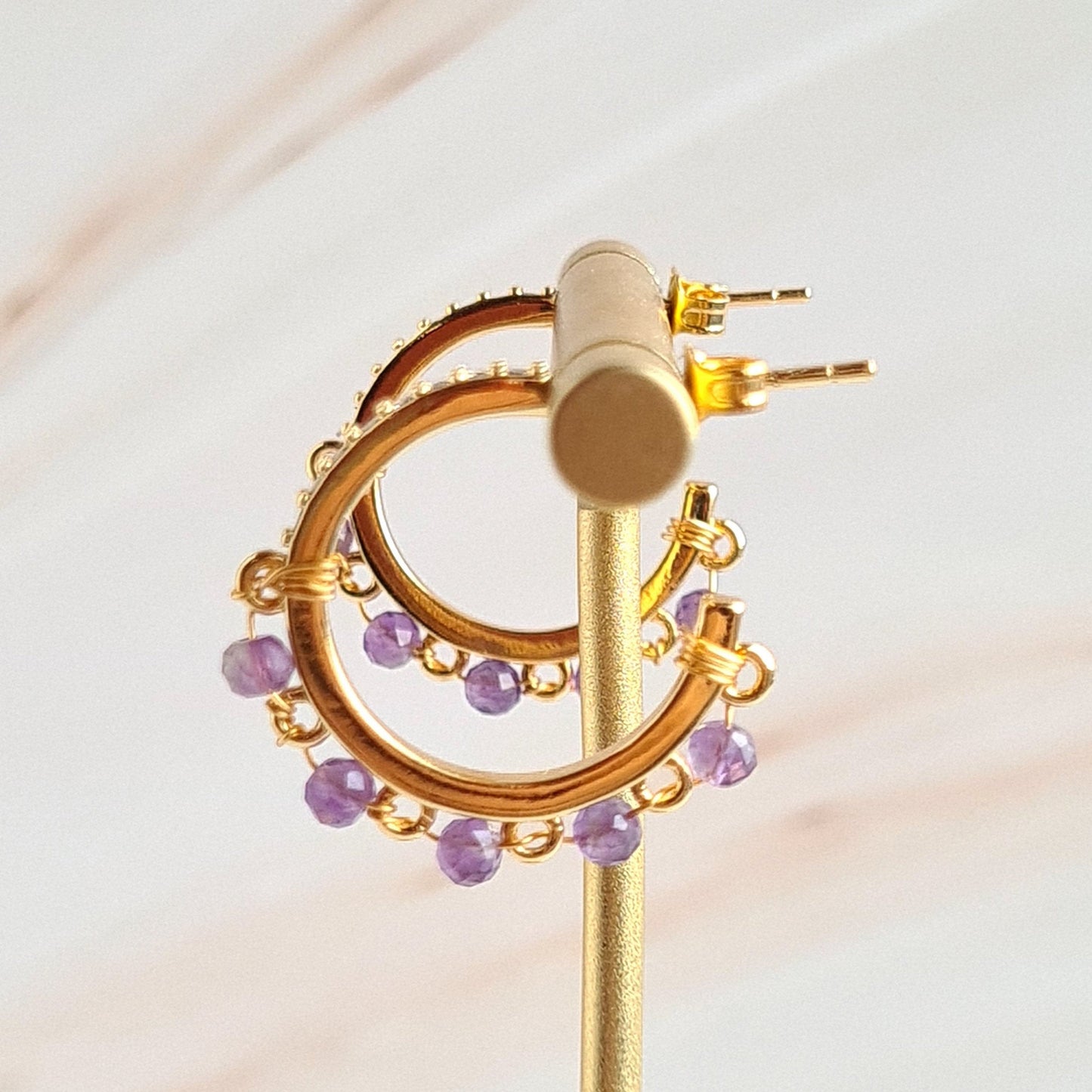 Half Hoop Gemstone Earrings - Amethyst