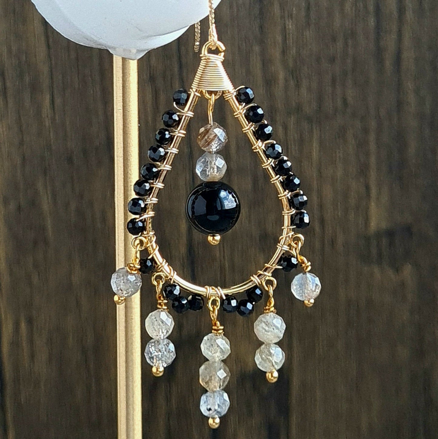 Chandelier Gemstone with Black Onyx & Labradorite Earrings