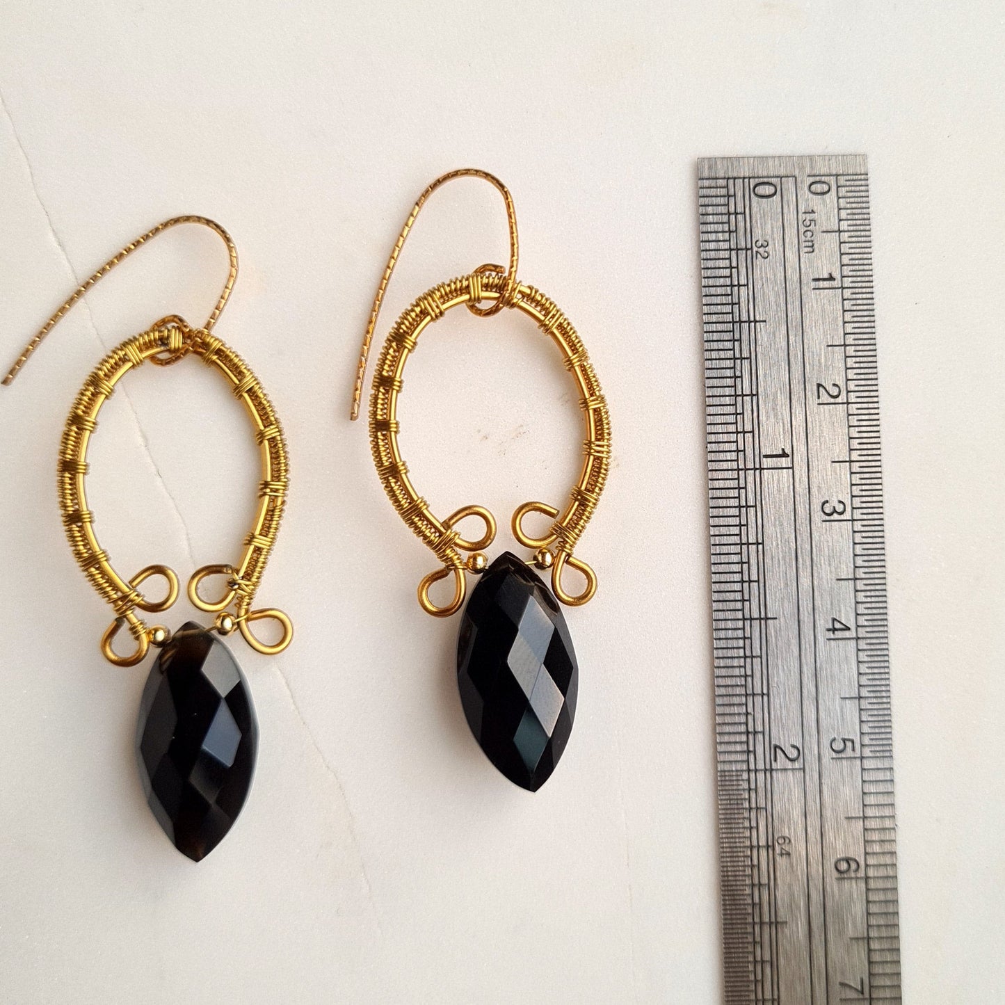 Black Onyx Wire Wrap Gemstone Earrings