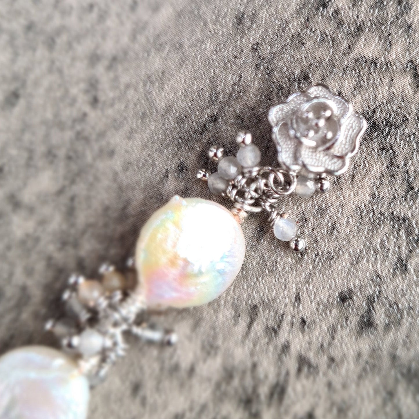 Small Fresh Water Coin Pearl with multi shaded moonstone cluster Bracelet