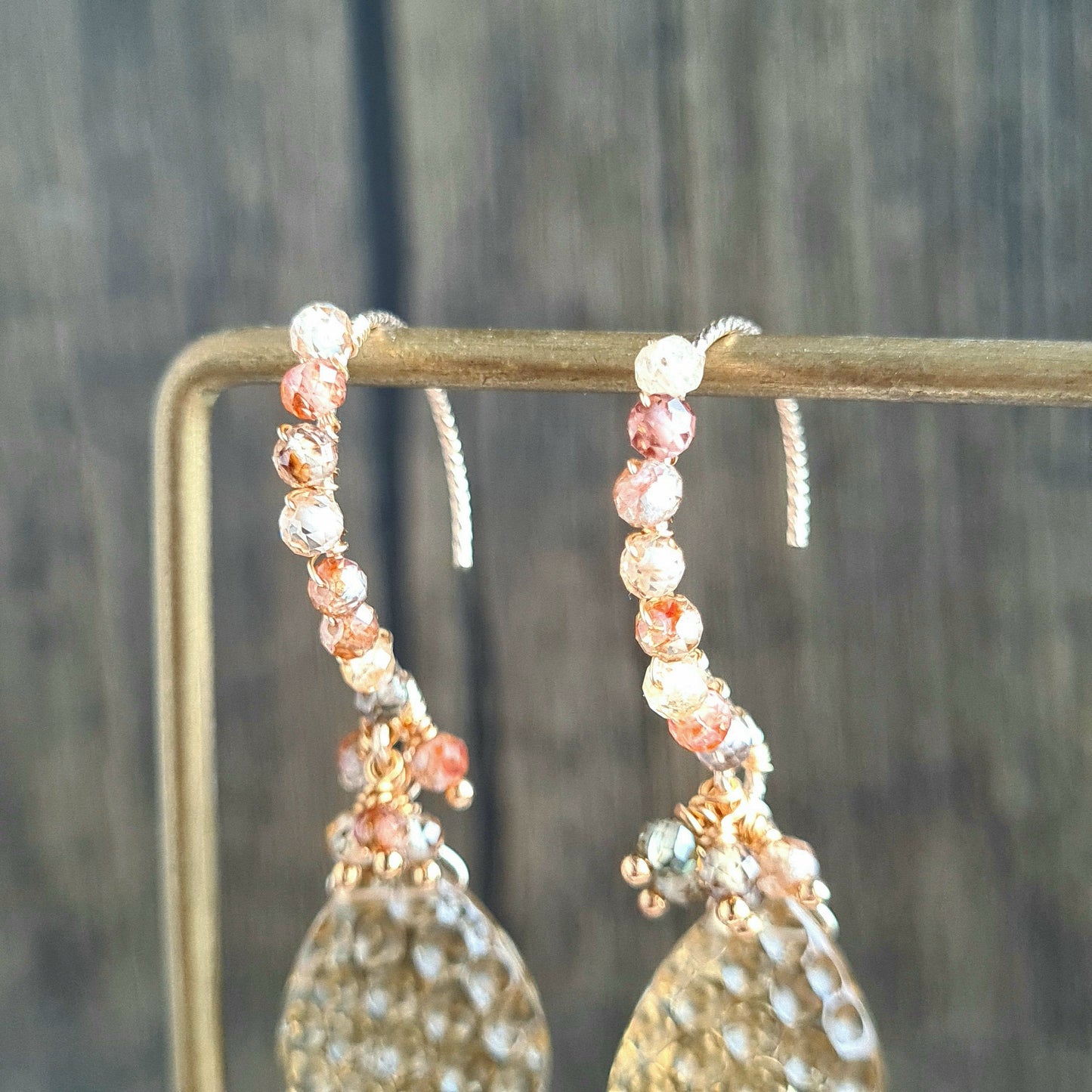 Honeycomb Carved Gemstone Cluster Earrings - Honey Quartz