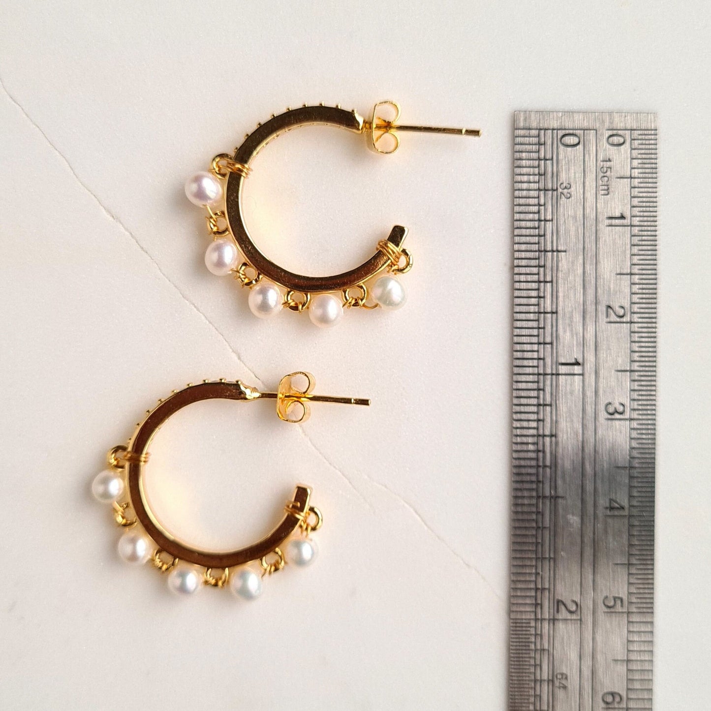 Half Hoop Gemstone Earrings - Fresh Water Pearl