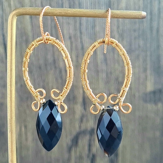 Black Onyx Wire Wrap Gemstone Earrings