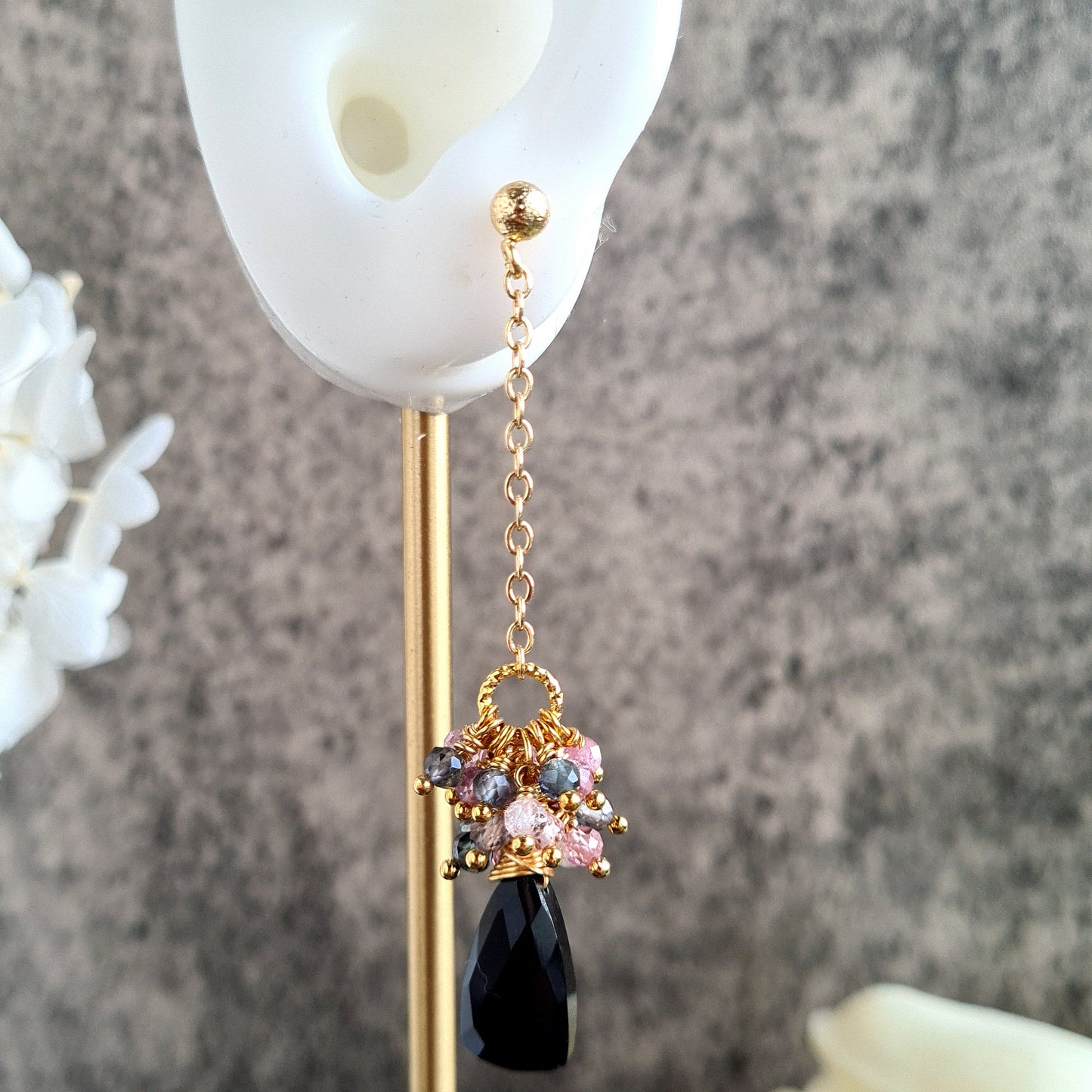 Black Onyx with Multi Spinel Cluster Earring