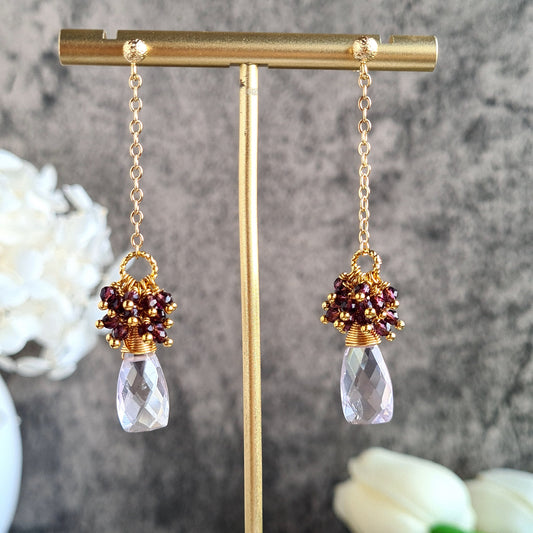 Pink Amethyst with Amethyst Cluster Gemstone Earrings