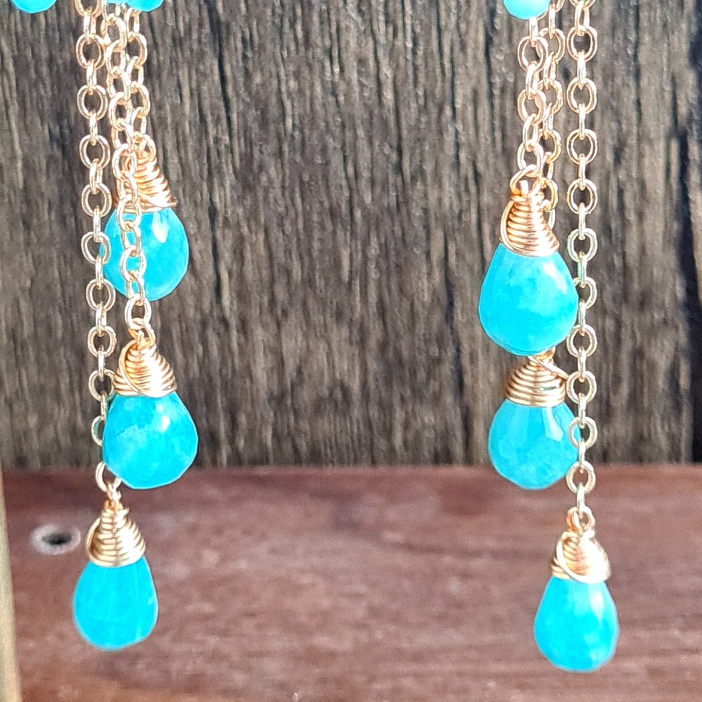 Amazonite Chandelier Gemstone Earrings - Gold Filled Hook