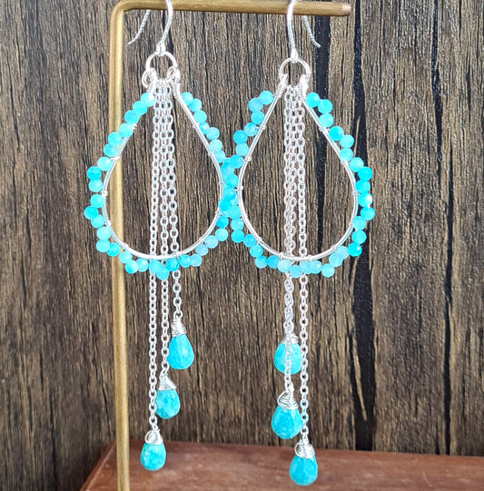 Amazonite Chandelier Gemstone Earrings - Sterling Silver Hook