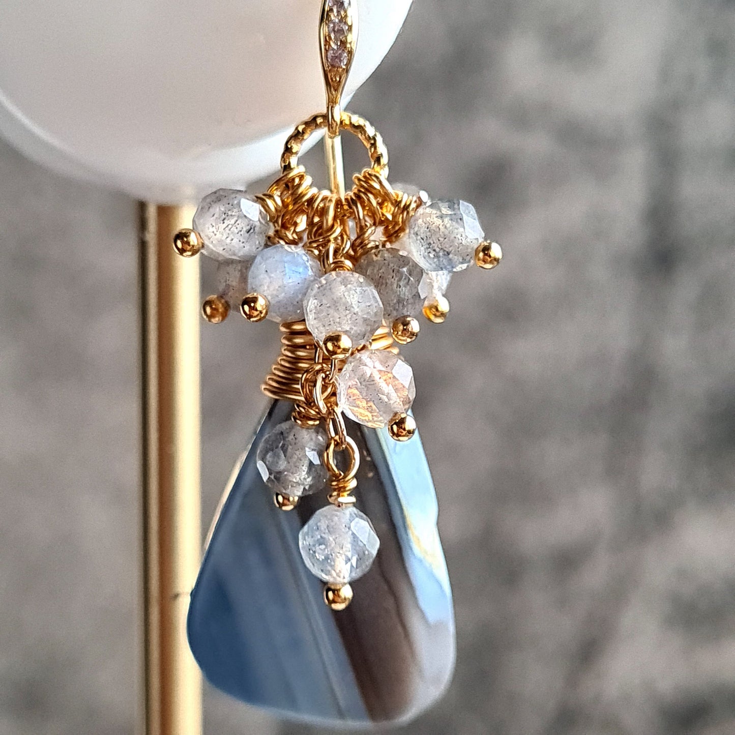 Owyhee Blue Opal with labradorite cluster gemstone earrings