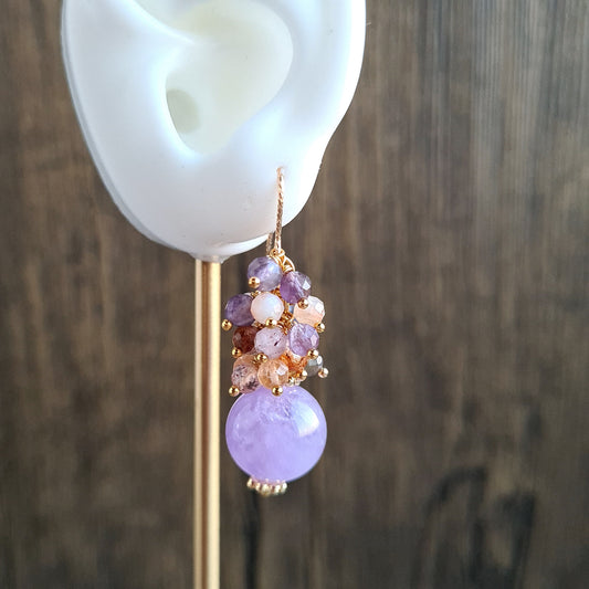 Amethyst round with super seven cluster Gemstone Earrings