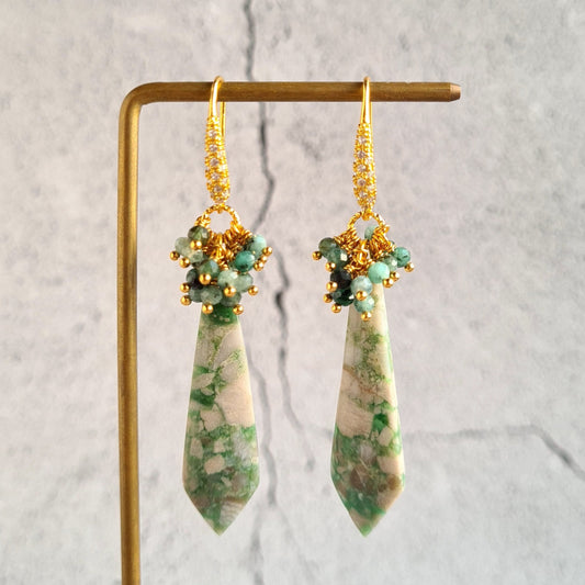 Natural Turquoise with shaded Emerald Cluster Gemstone Earrings