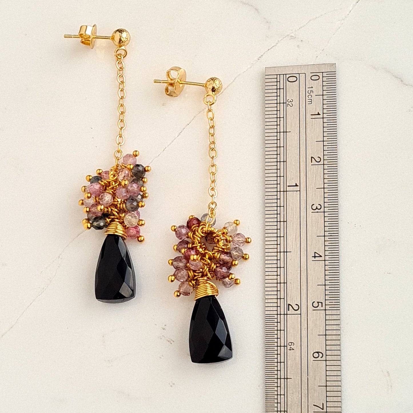 Black Onyx with Multi Spinel Cluster Earring
