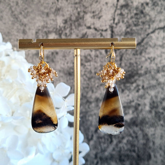 Montana Agate with Imperial Topaz Gemstone Cluster Earrings