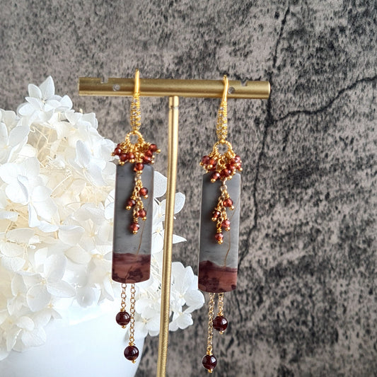 Chohua Jasper with Mozambique Garnet Gemstone Cluster Earrings