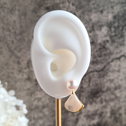 Fan Shape Fresh Water Pearl Butterfly Earrings in S925