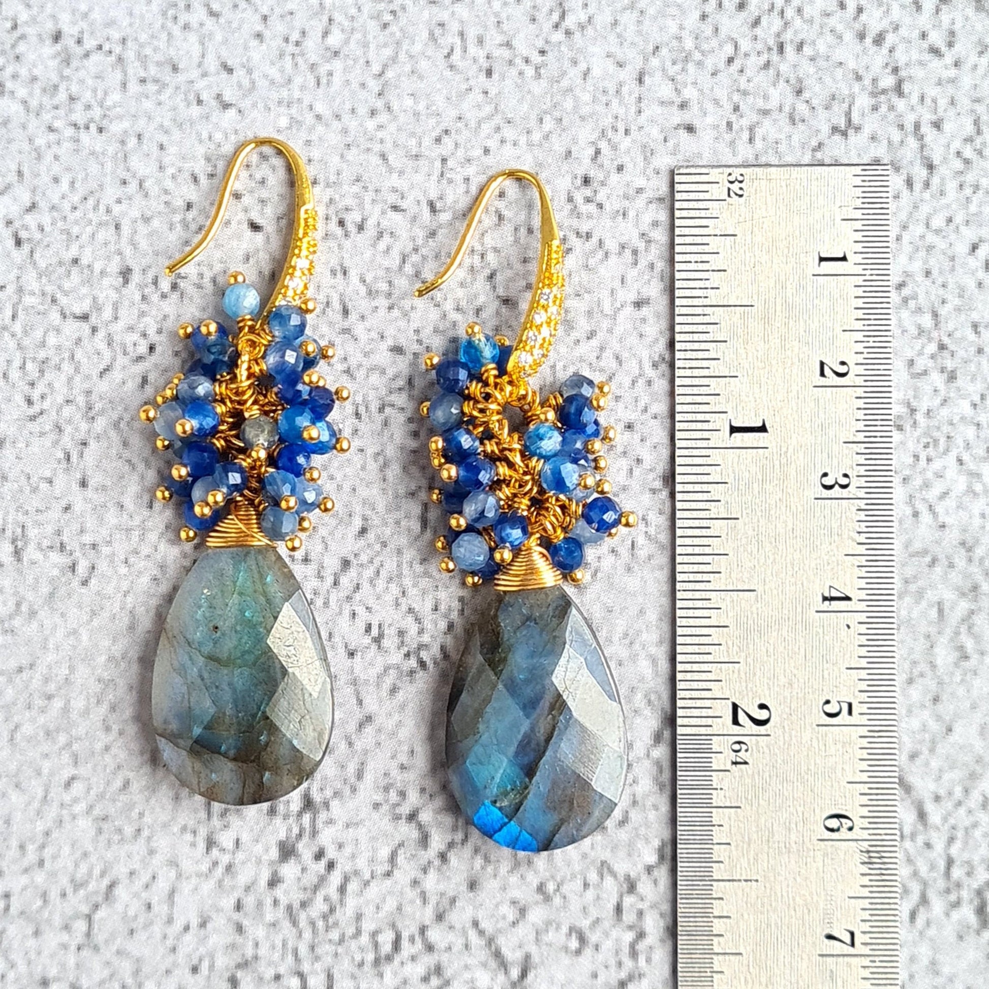 Labradorite with Kyanite Gemstone Cluster Earrings