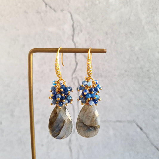 Labradorite with Kyanite Gemstone Cluster Earrings