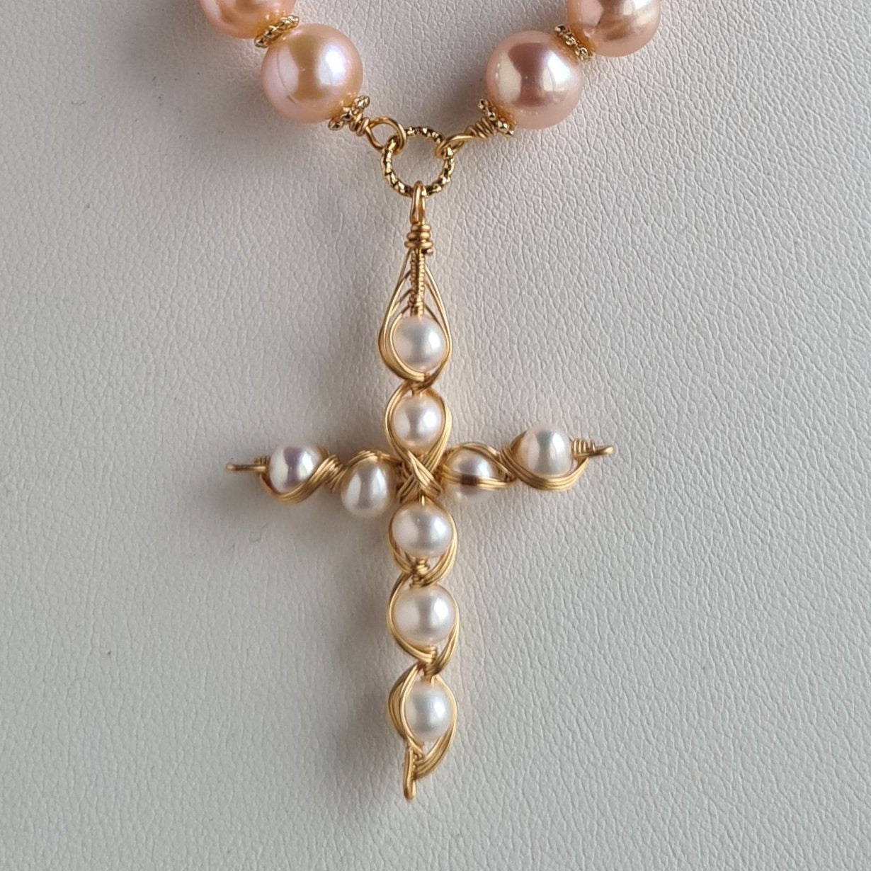 Fresh water pearl Necklace with Cross Pendant - Custom Made