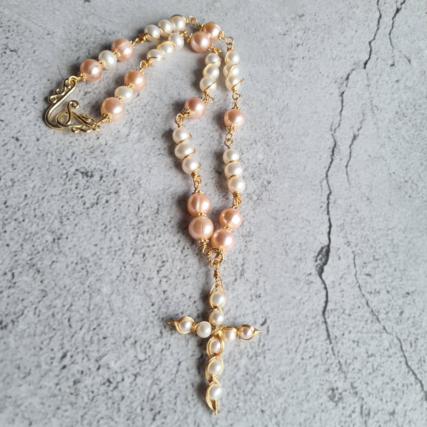 Fresh water pearl Necklace with Cross Pendant - Custom Made