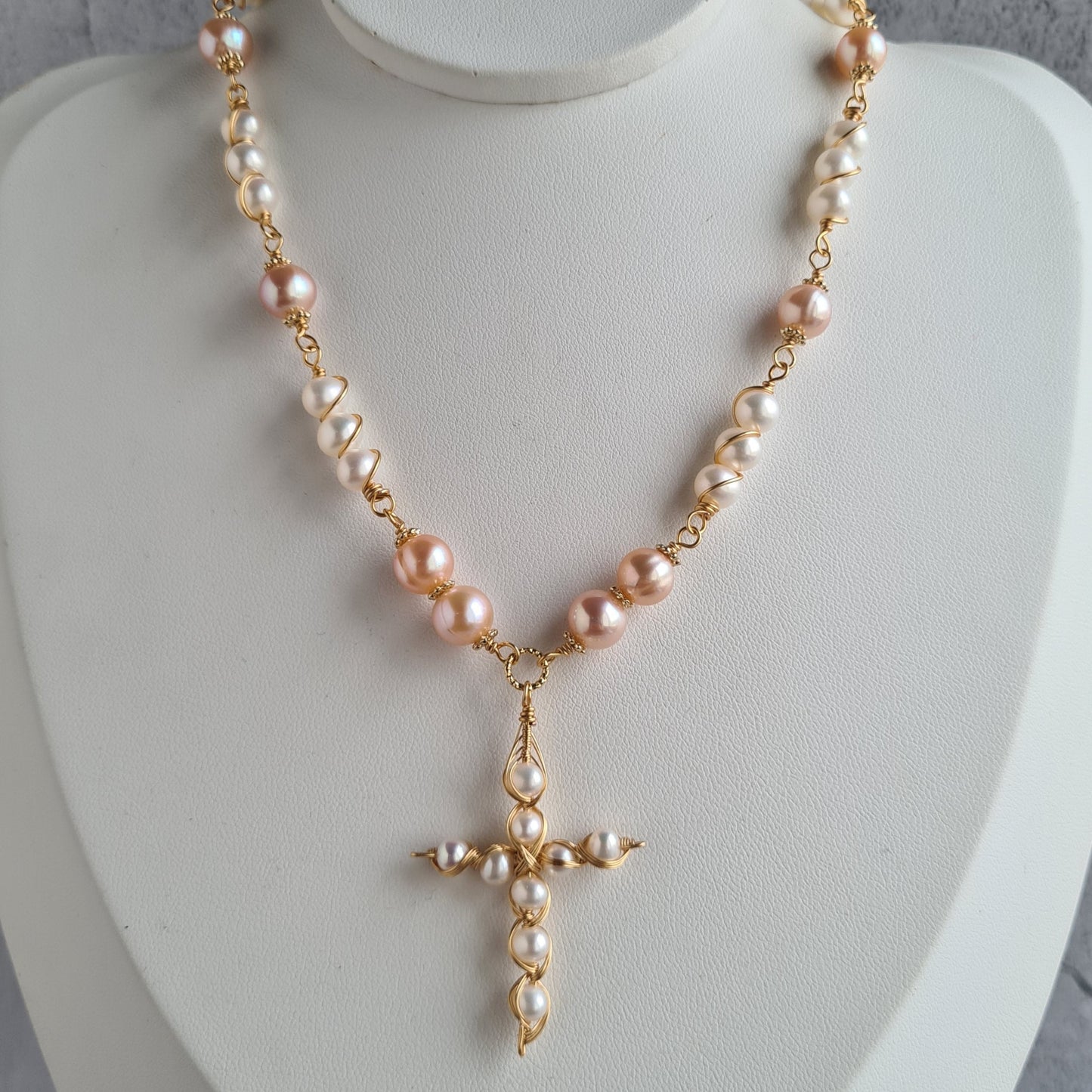 Fresh water pearl Necklace with Cross Pendant - Custom Made