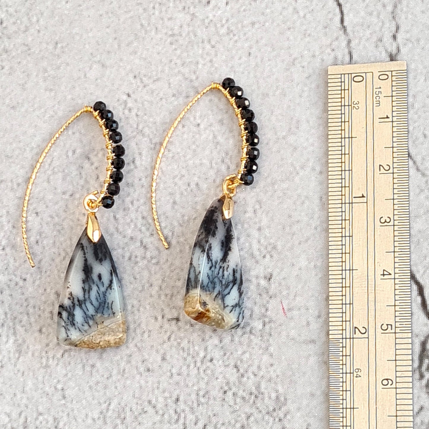 Natural Arborization Opal with black spinel Gemstone Earrings