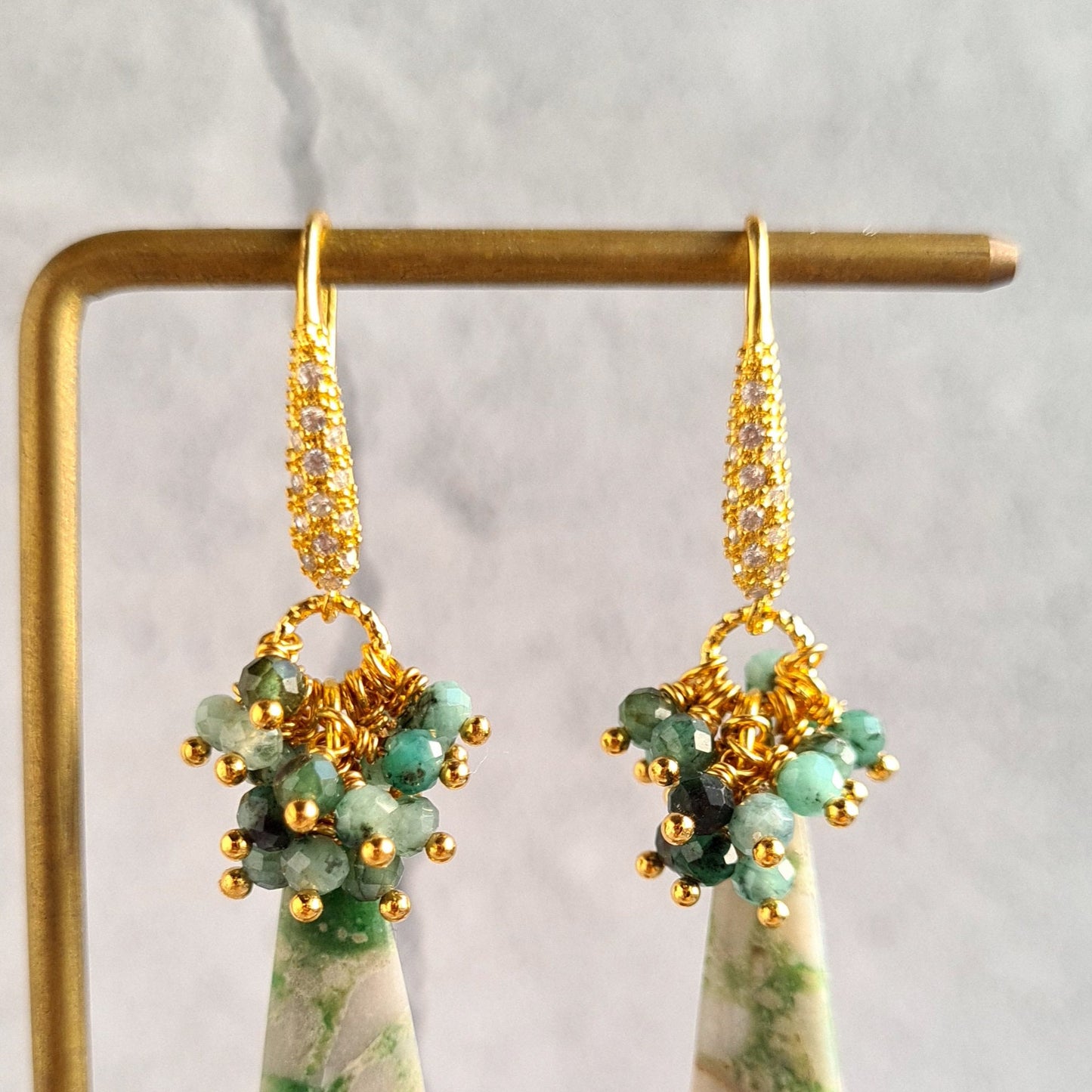 Natural Turquoise with shaded Emerald Cluster Gemstone Earrings