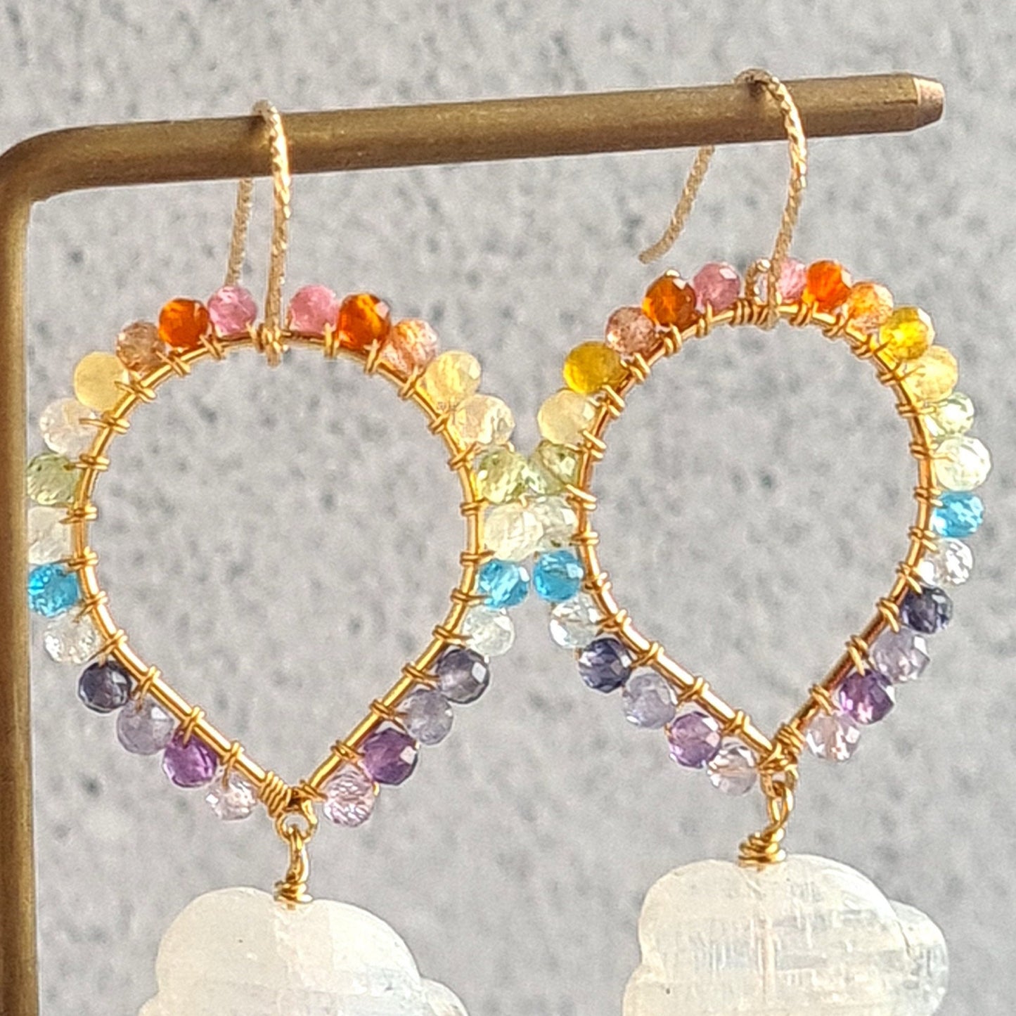 Rainbow Gemstone over Rainbow Moonstone Cloud Earrings