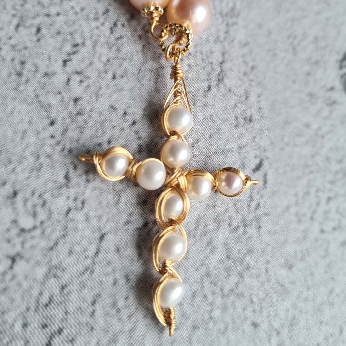 Fresh water pearl Necklace with Cross Pendant - Custom Made